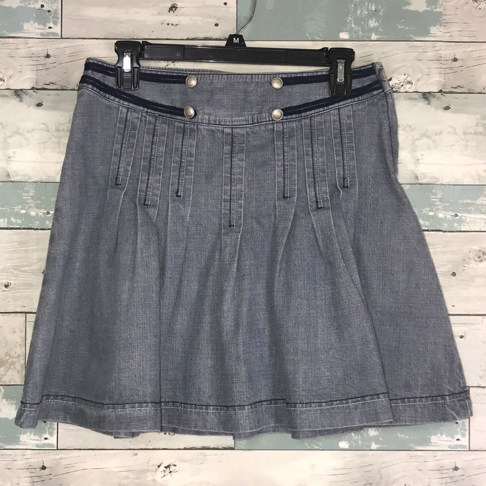 Denim pleated school girl skirt M #414